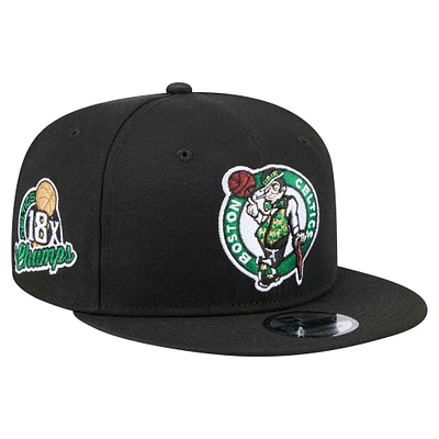 Men's New Era  Black Boston Celtics Logo 18x Champs 9FIFTY Snapback Hat