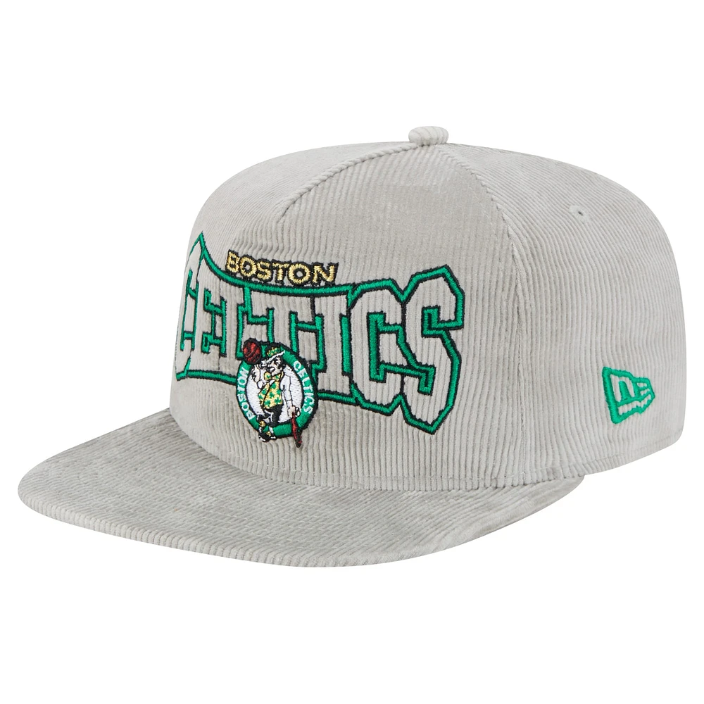 Men's New Era Gray Boston Celtics Throwback Corduroy Golfer Snapback Hat