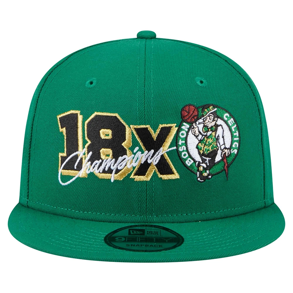 Men's New Era  Kelly Green Boston Celtics Big 18x Champs 9FIFTY Snapback Hat