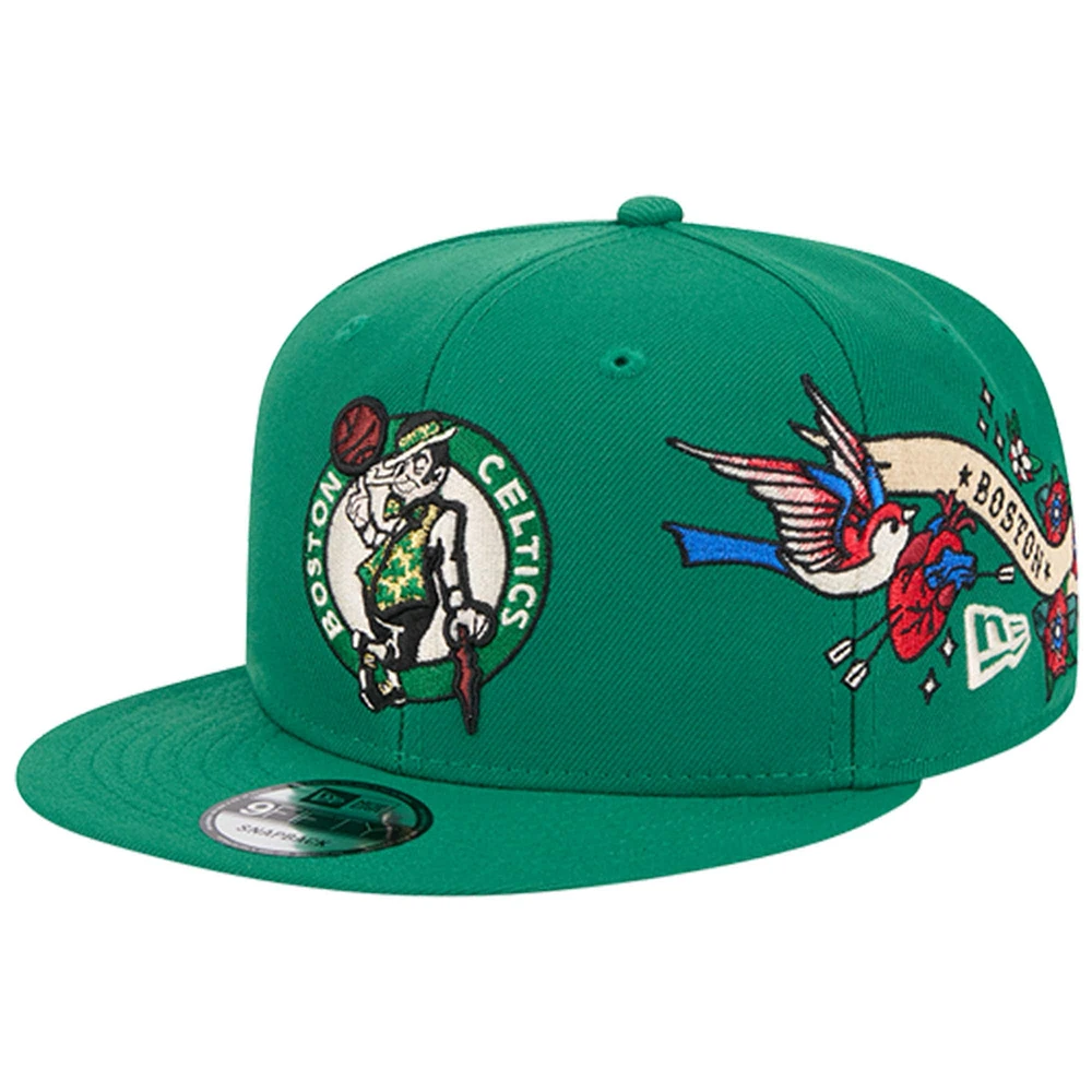 Men's New Era Kelly Green Boston Celtics Injection City Art 9FIFTY Snapback Hat