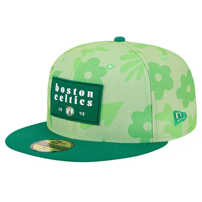 Casquette ajustée 59FIFTY bicolore New Era Kelly Green Boston Celtics Palm Fronds pour hommes