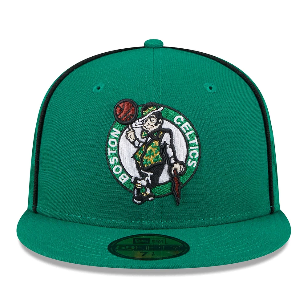 Casquette ajustée 59Fifty passepoilée et floquée New Era Kelly Green Boston Celtics pour hommes