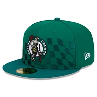 Men's New Era Kelly Green Boston Celtics  Rally Drive Checkerboard 59FIFTY Crown Fitted Hat