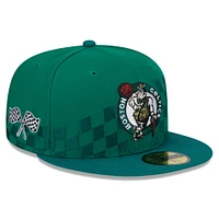 Men's New Era Kelly Green Boston Celtics  Rally Drive Checkerboard 59FIFTY Crown Fitted Hat