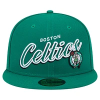 Men's New Era Kelly Green Boston Celtics Sport Night Script Sided 59FIFTY Fitted Hat