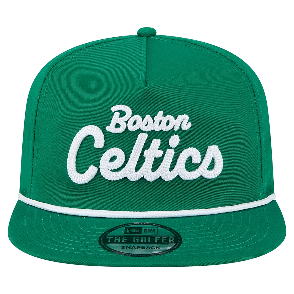 Men's New Era Kelly Green Boston Celtics Team Text Golfer Snapback Hat