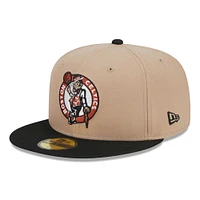 Men's New Era Khaki/Black Boston Celtics Burnt Orange Logo Two-Tone 59FIFTY Fitted Hat