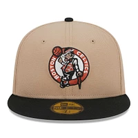 Men's New Era Khaki/Black Boston Celtics Burnt Orange Logo Two-Tone 59FIFTY Fitted Hat