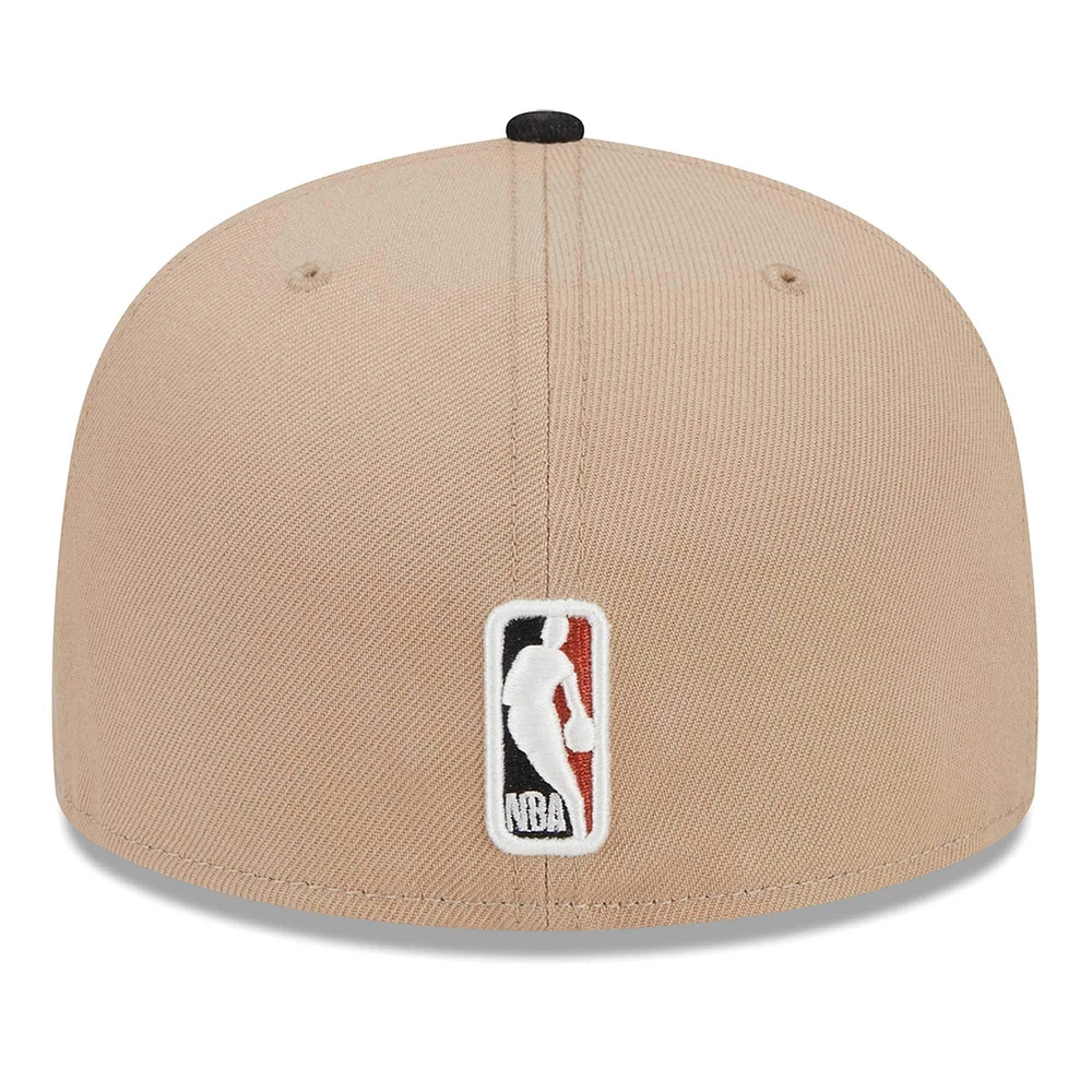 Men's New Era Khaki/Black Boston Celtics Burnt Orange Logo Two-Tone 59FIFTY Fitted Hat