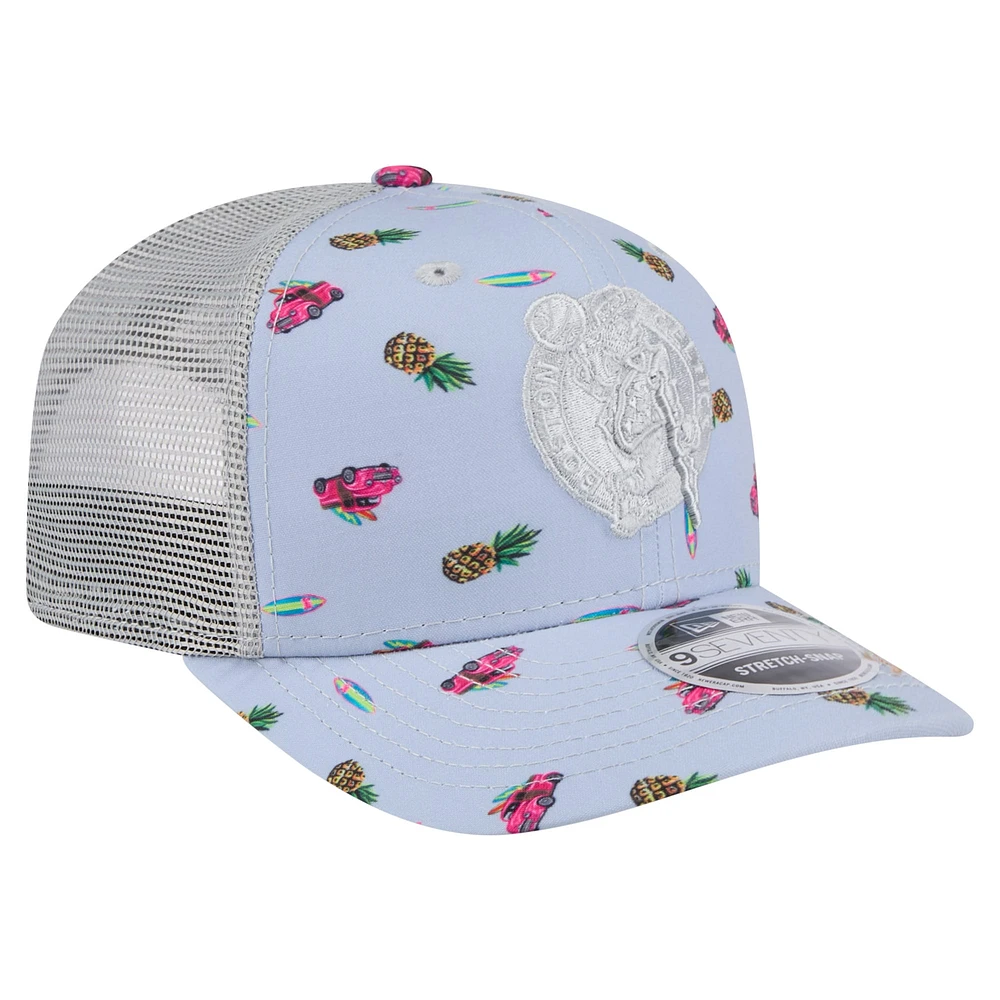 Men's New Era Light Blue/Gray Boston Celtics Adventure Aloha Pattern 9SEVENTY Stretch-Snap Hat