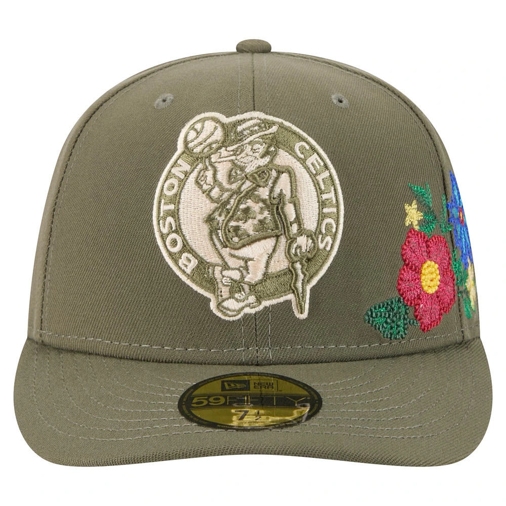 Men's New Era Olive Boston Celtics Tonal Florals 59FIFTY Fitted Hat