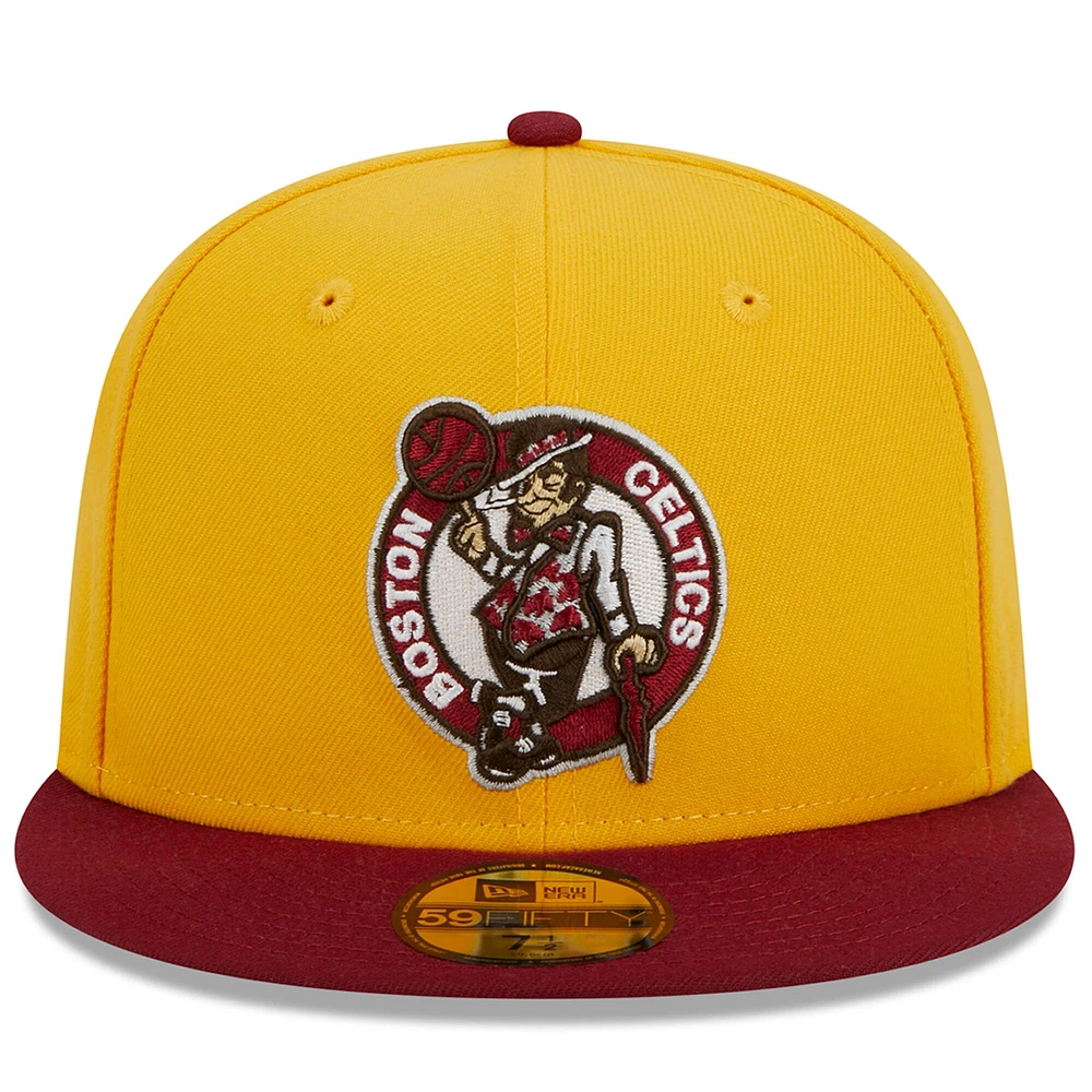 Men's New Era Yellow/Red Boston Celtics Fall Leaves 2-Tone 59FIFTY Fitted Hat