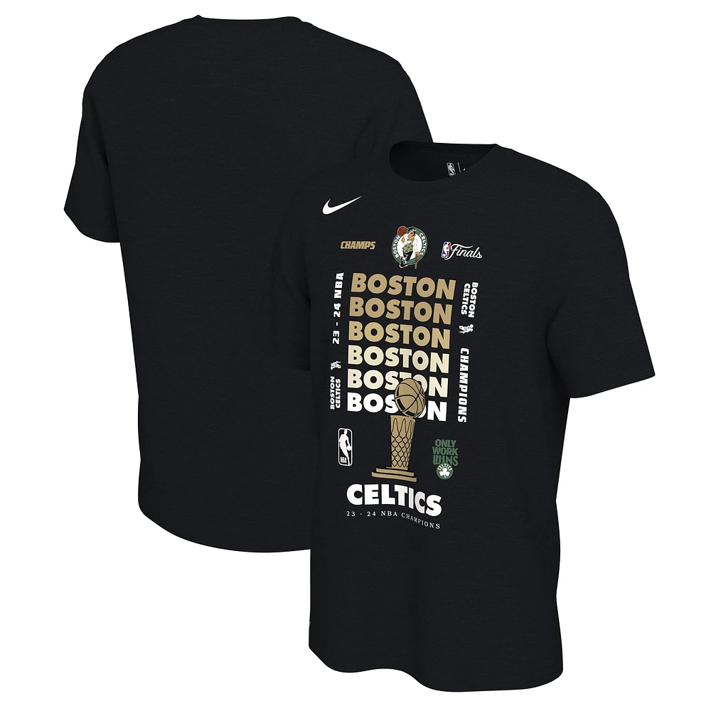 T-shirt expressif Nike noir Boston Celtics 2024 NBA Finals Champions Celebration pour homme