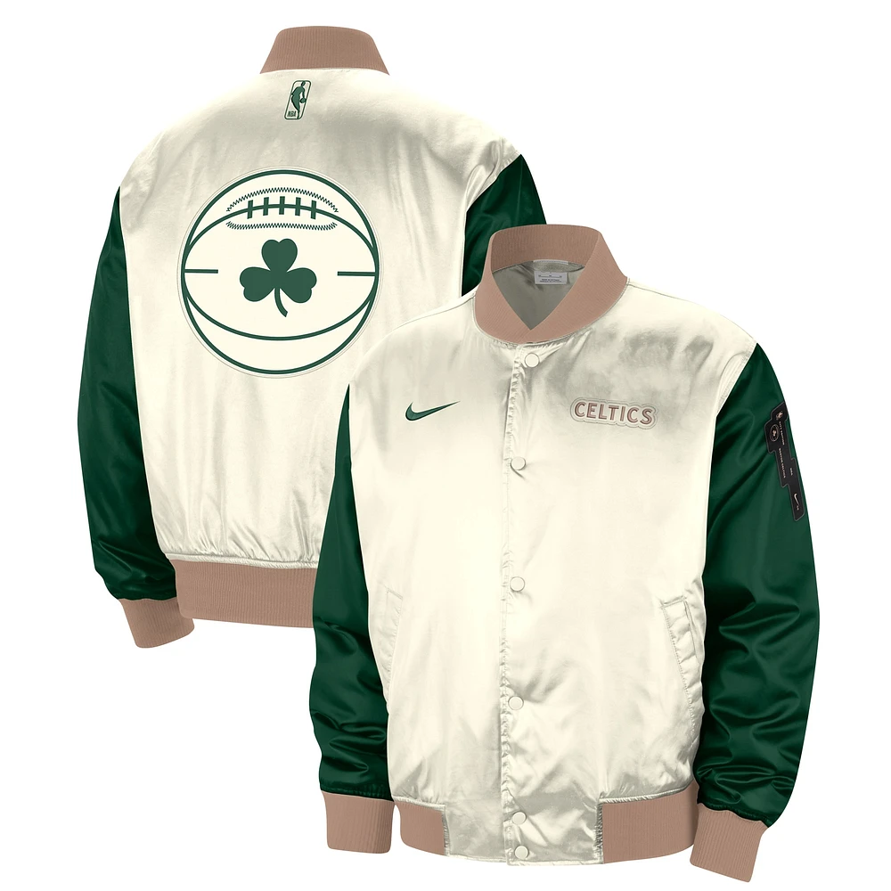 Men's Nike Cream Boston Celtics 2023/24 City Edition Courtside Premier Full-Snap Bomber Jacket