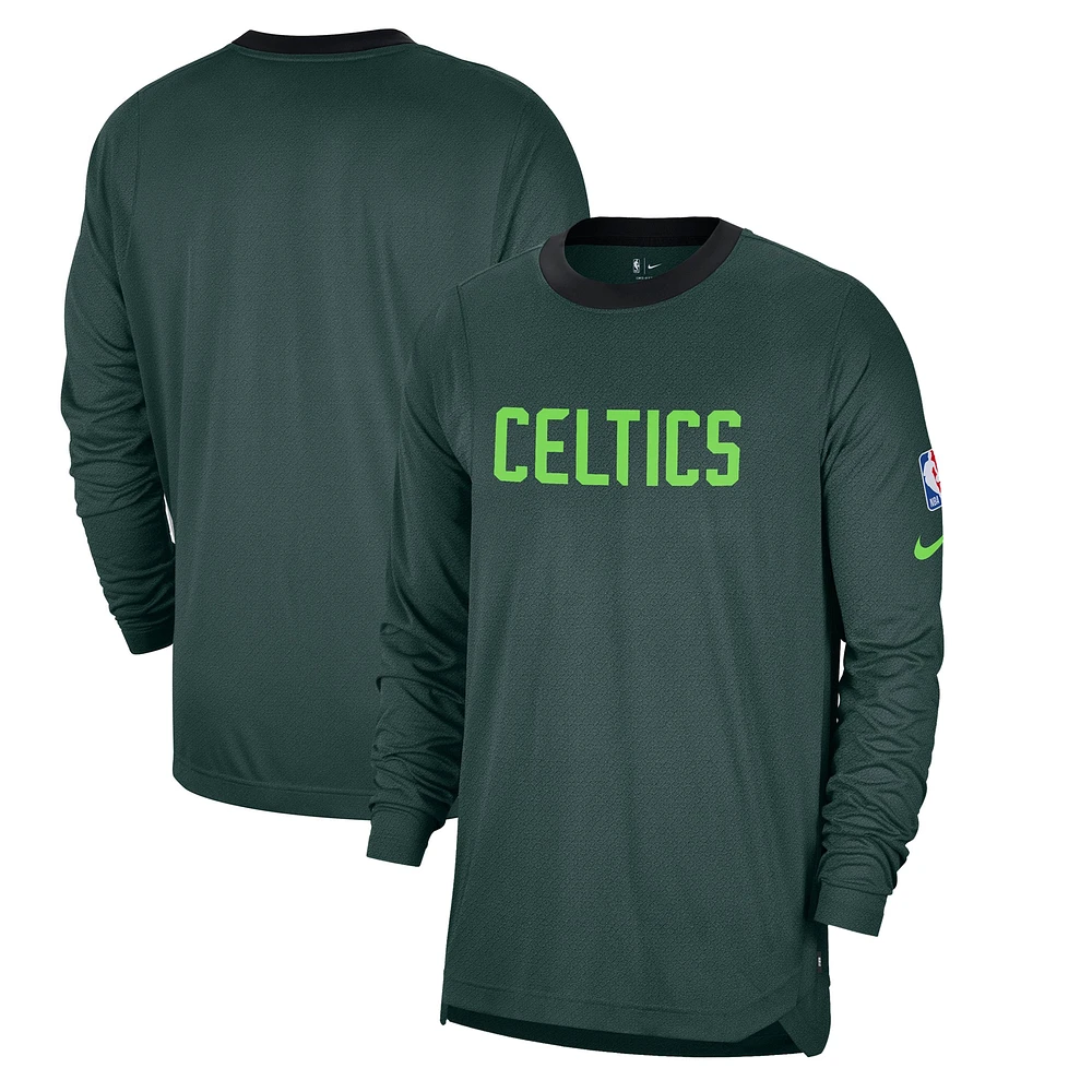 T-shirt de tir à manches longues Nike Boston Celtics City Edition 2024/25 pour homme, vert, authentique, performance d'avant-match