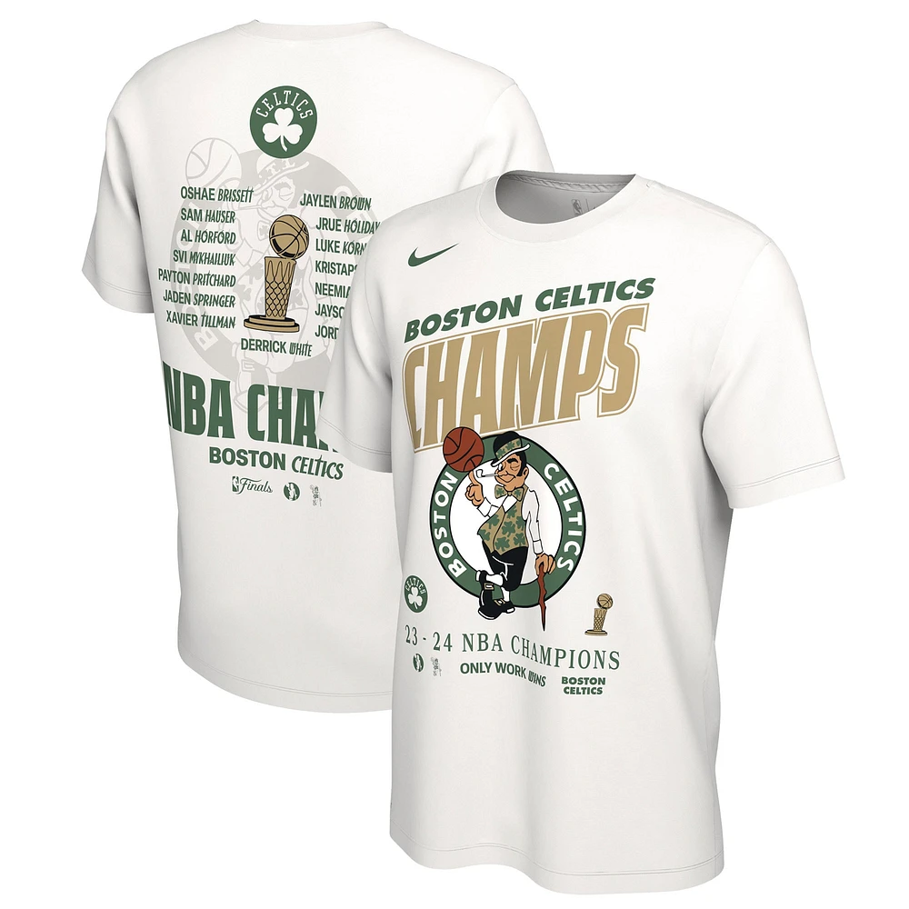 T-shirt Nike blanc Boston Celtics 2024 NBA Finals Champions Celebration Roster pour homme