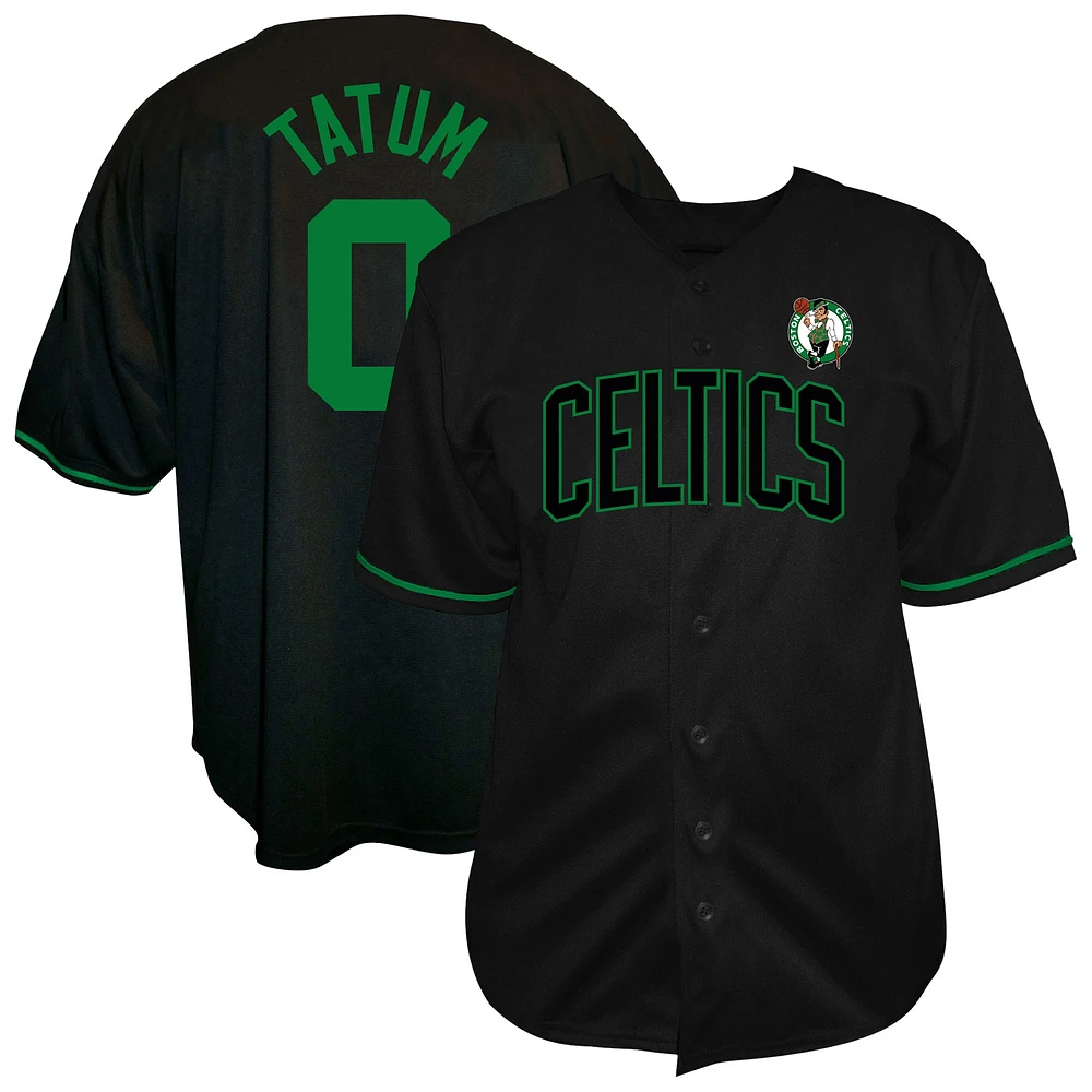 Maillot boutonné noir Boston Celtics Big & Tall avec nom et numéro pour homme Jayson Tatum