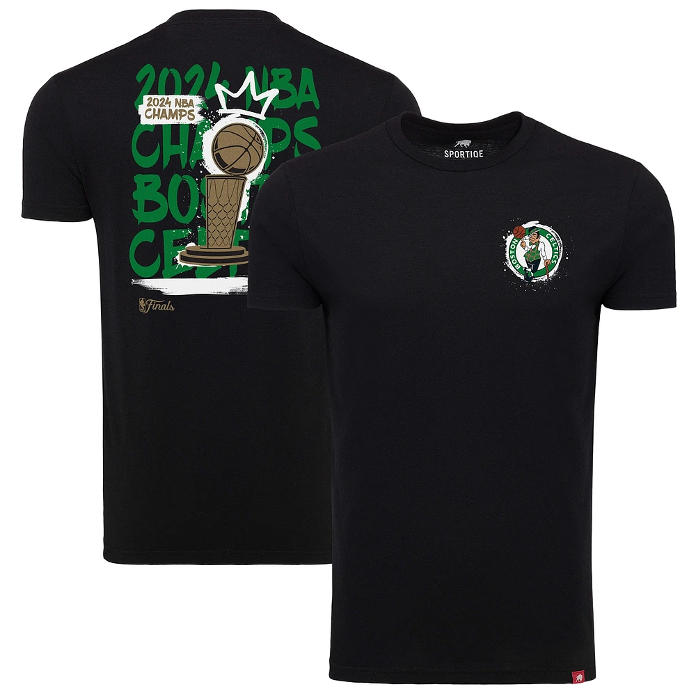 T-shirt triple mélange confortable Sportiqe Black Boston Celtics 2024 pour hommes, champions de la finale NBA, roi du court