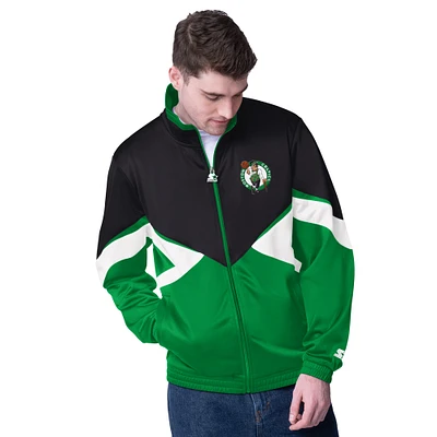 Veste de survêtement entièrement zippée Boston Celtics Rush Applique Starter noire/verte Kelly pour homme