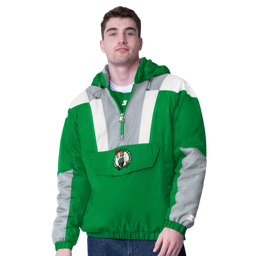 Veste demi-zippée Starter Kelly Green/Gris Boston Celtics Charger pour homme