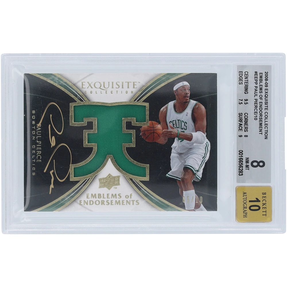 Paul Pierce Boston Celtics Autographed 2008-09 Upper Deck Exquisite Collection Emblems Relic #EE-PP #5/10 BGS Authenticated 8/10 Card - 9.5,8,7.5,9 Subgrades