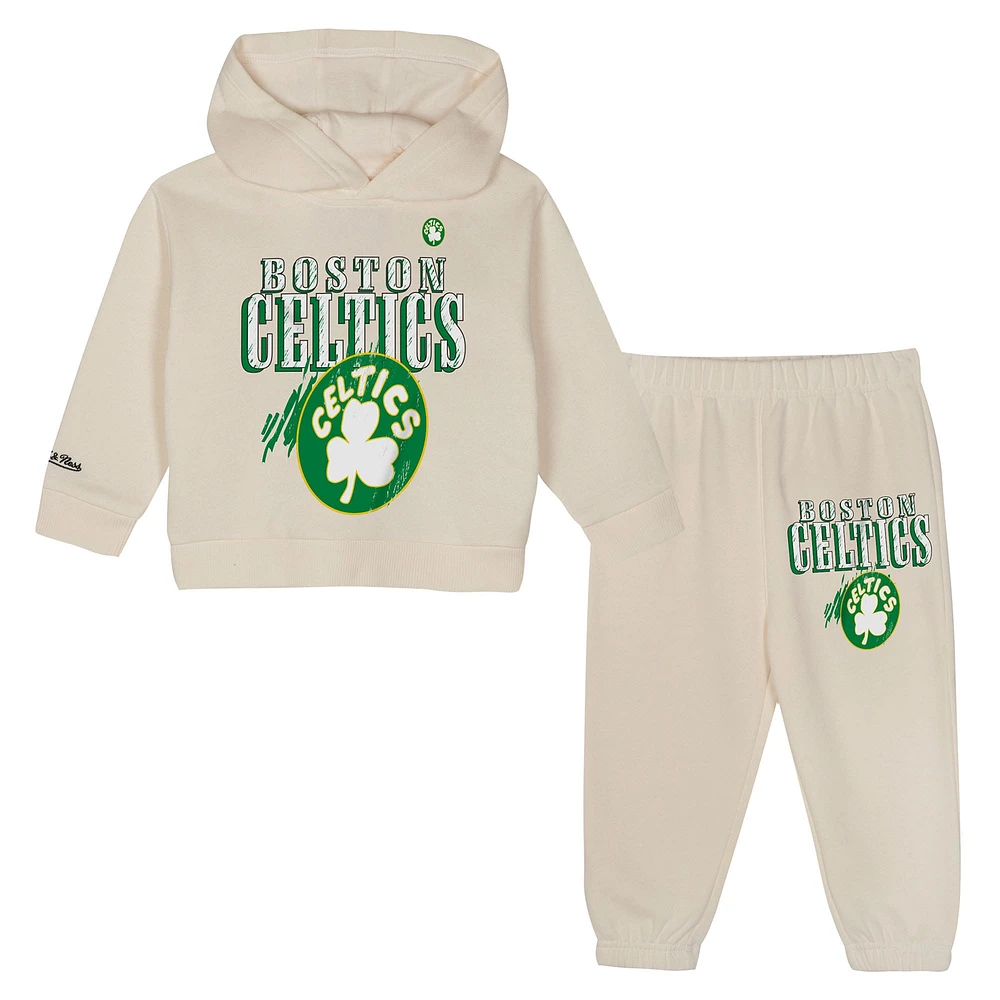 Toddler Mitchell & Ness  Cream Boston Celtics Hang Time Oversized Pullover Hoodie Pants Set