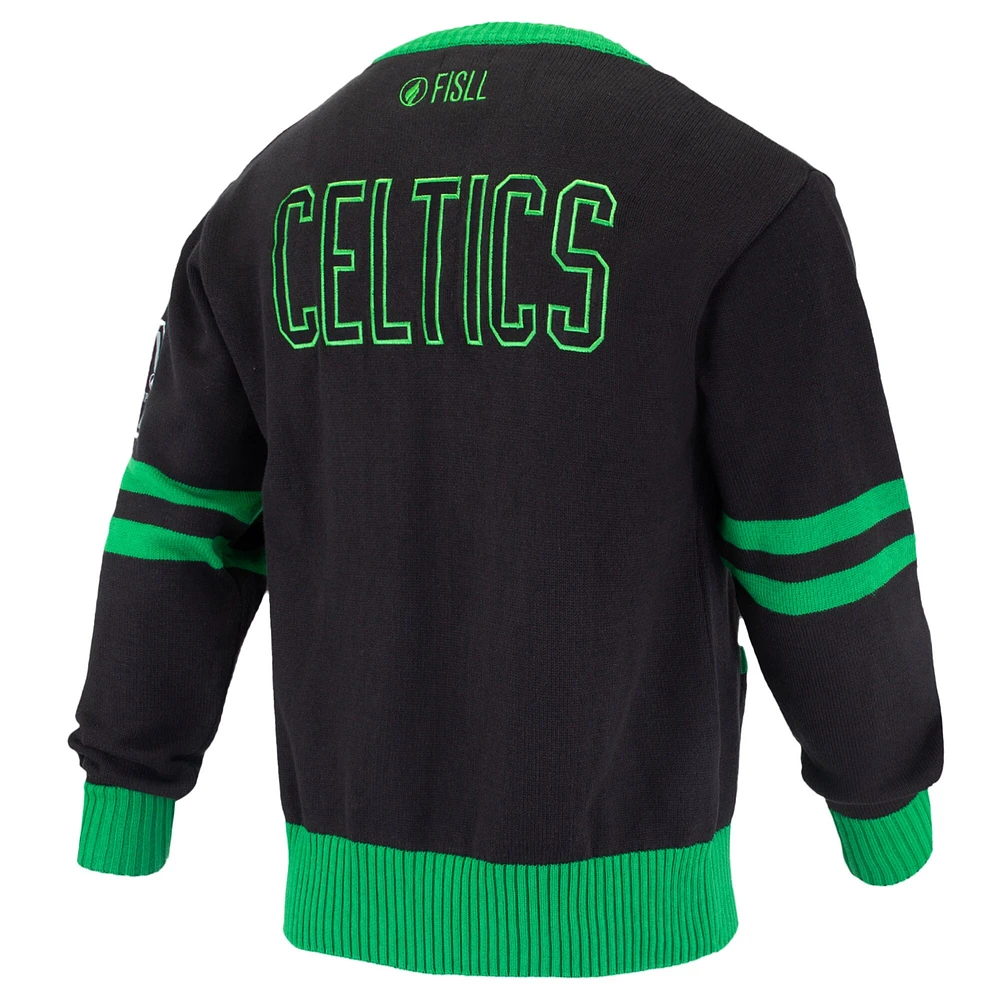 Unisex FISLL Black Boston Celtics Logoman Shadow Collection Full-Button Cardigan Sweater