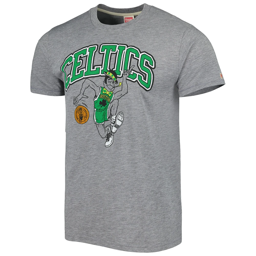 Unisex Homage Heather Gray Boston Celtics Team Mascot Tri-Blend T-Shirt