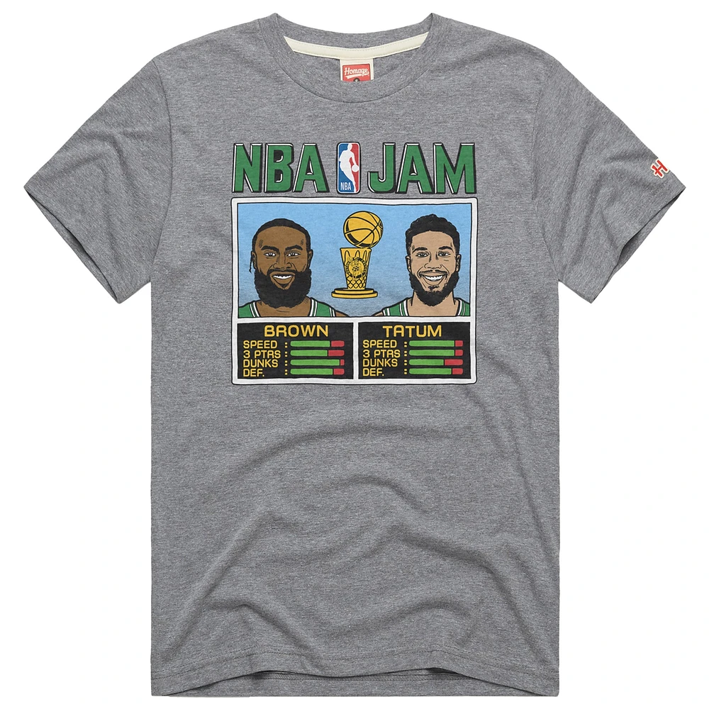 Unisex Homage Jayson Tatum & Jaylen Brown Gray Boston Celtics 2024 NBA Finals Champions Jam Tri-Blend T-Shirt