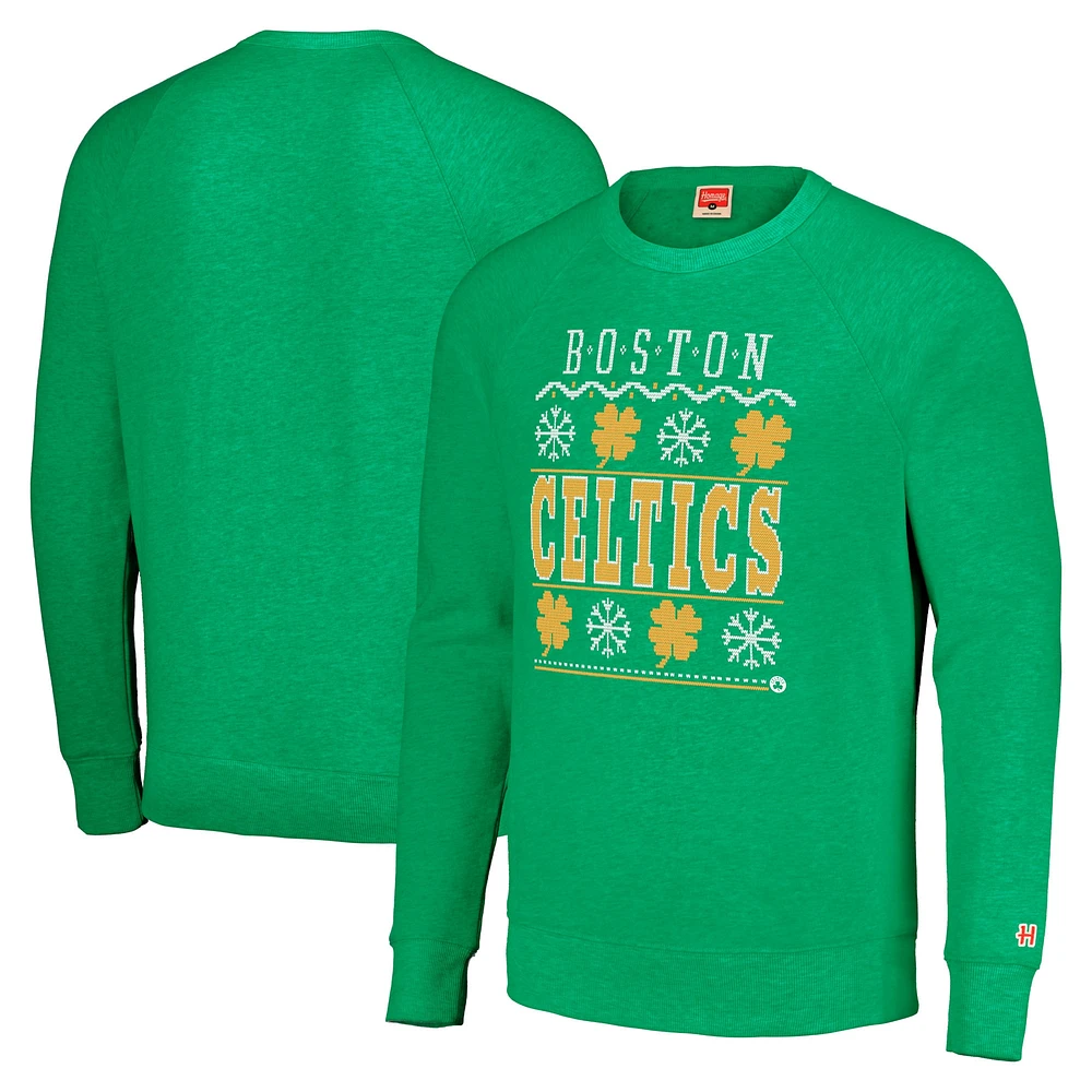 Sweat-shirt unisexe Hommage Kelly Green Boston Celtics Holiday Raglan