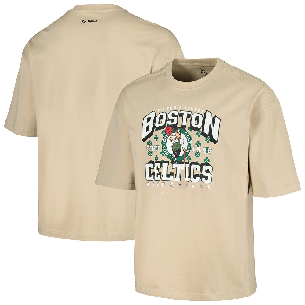 Unisex Qore Cream Boston Celtics Oversized Game Day Cozy Half Sleeve T-Shirt