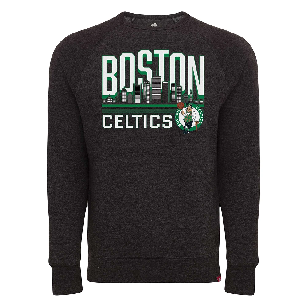 Unisex Sportiqe Heather Black Boston Celtics Harmon Super Soft Tri-Blend Raglan Pullover Sweatshirt