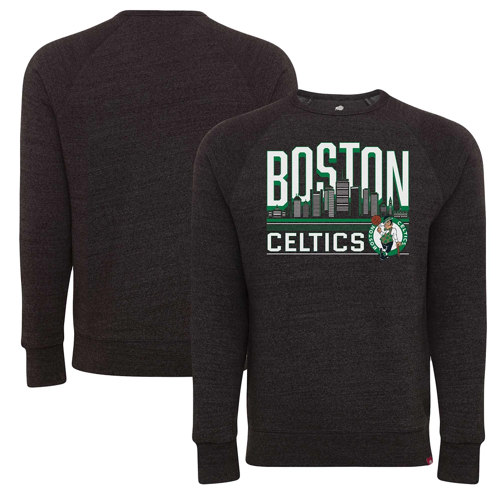 Unisex Sportiqe Heather Black Boston Celtics Harmon Super Soft Tri-Blend Raglan Pullover Sweatshirt