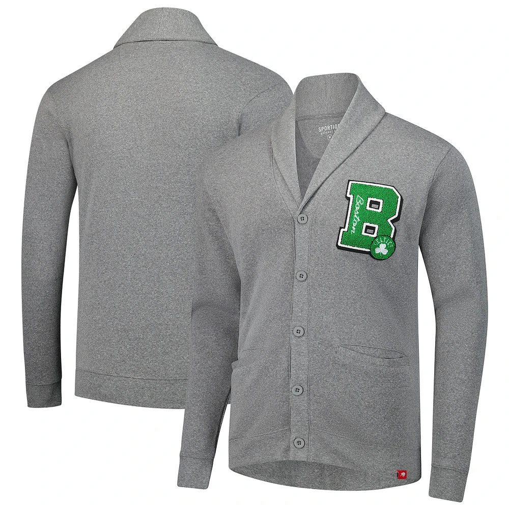 Unisex Sportiqe Heather Gray Boston Celtics Henshaw Full-Button Cardigan Sweater