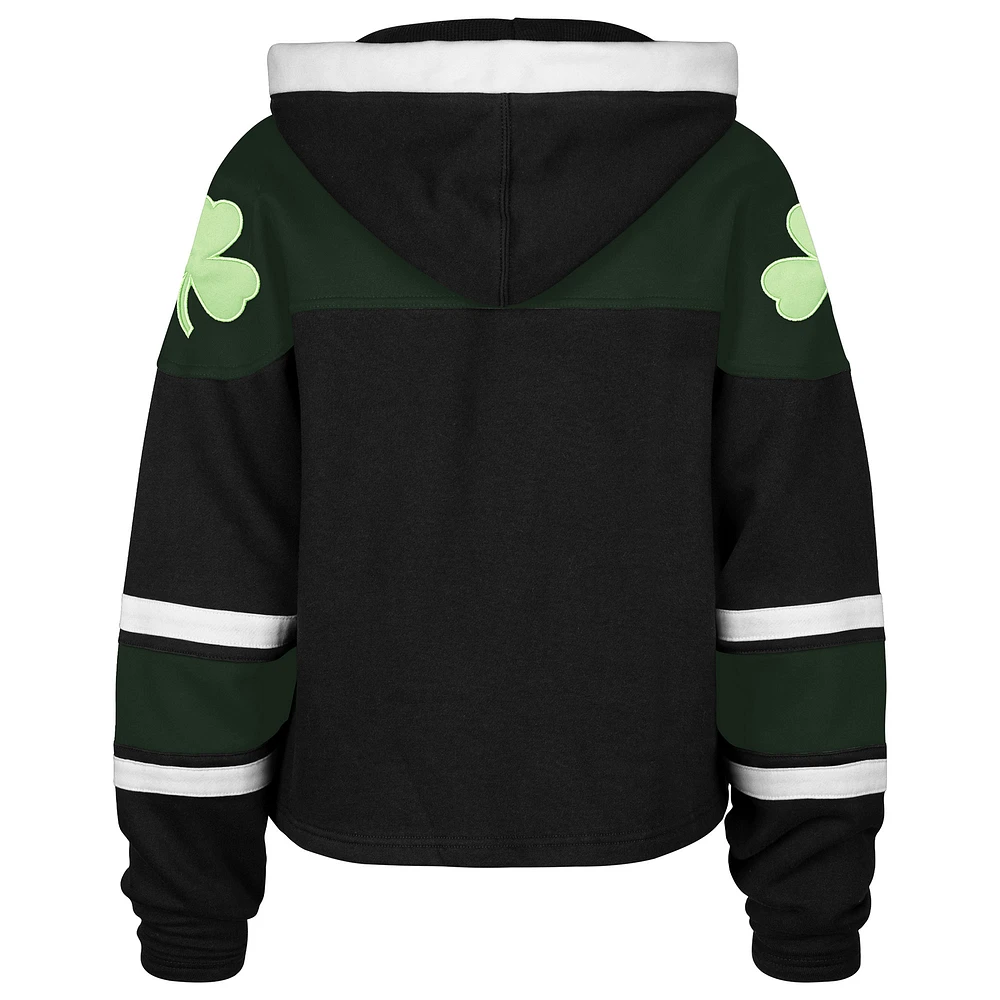 Women's '47 Black Boston Celtics 2024/25 City Edition Superior Cropped Lace-Up Pullover Hoodie