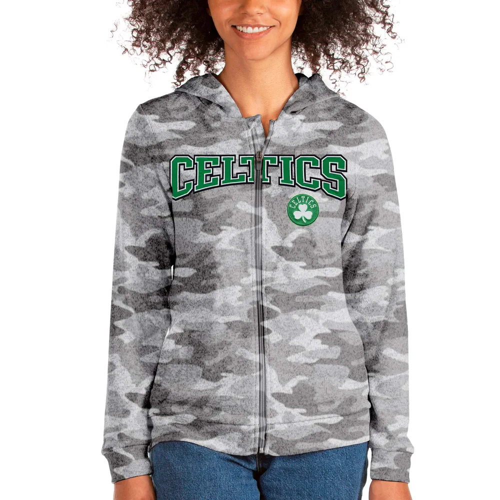 Men's Antigua Hunter Green Boston Celtics Logo Victory Full-Zip Hoodie Size: Large