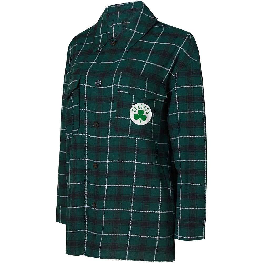 Women's College Concepts Hunter Green/Black Boston Celtics Boyfriend Button-Up Nightshirt