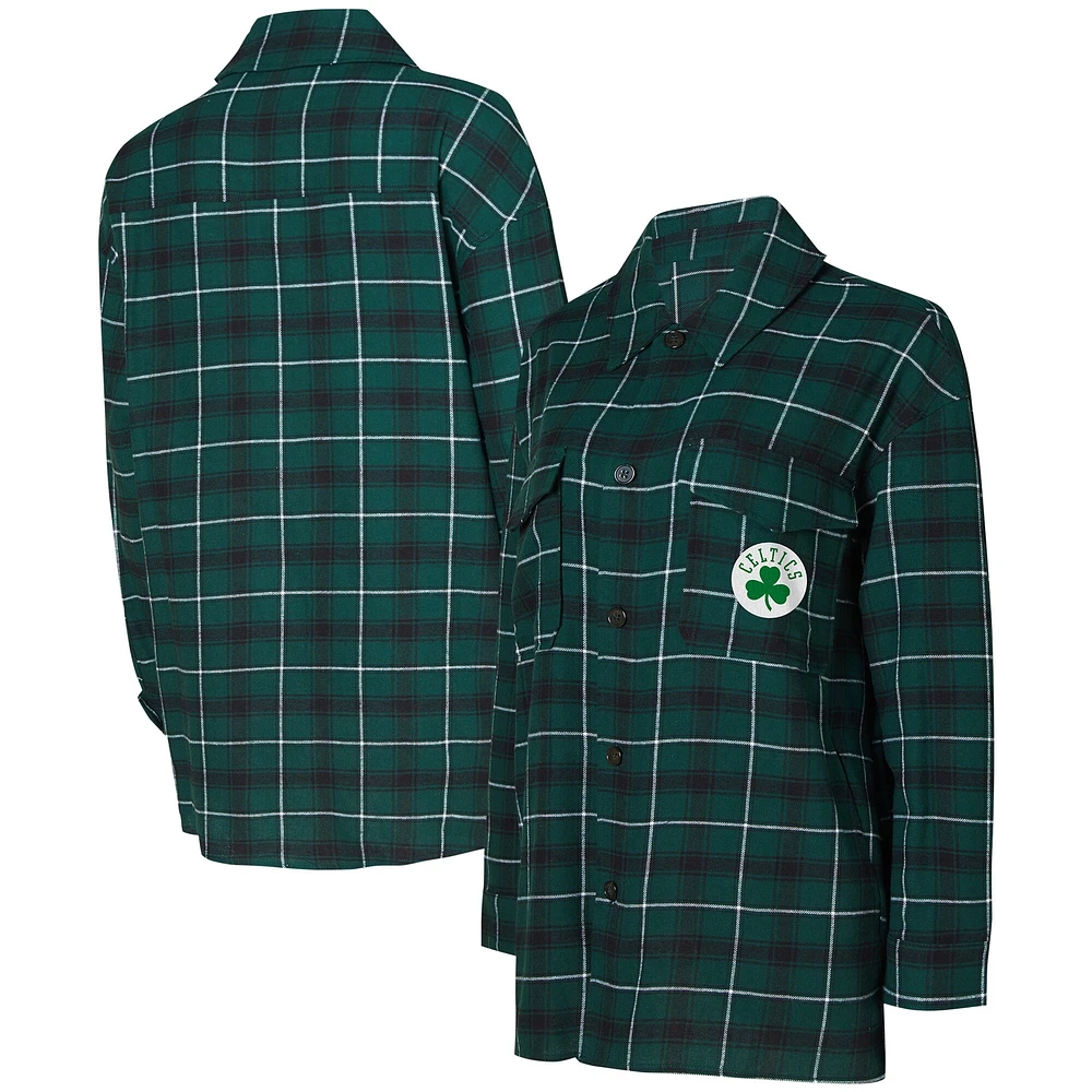 Women's College Concepts Hunter Green/Black Boston Celtics Boyfriend Button-Up Nightshirt