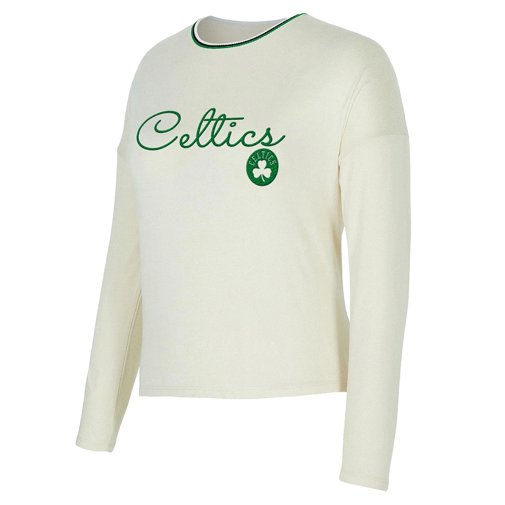 Women's Concepts Sport Cream Boston Celtics Kaki Hacci Knit Long Sleeve T-Shirt & Shorts Set