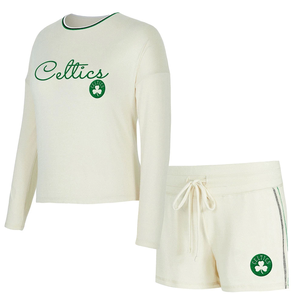 Women's Concepts Sport Cream Boston Celtics Kaki Hacci Knit Long Sleeve T-Shirt & Shorts Set