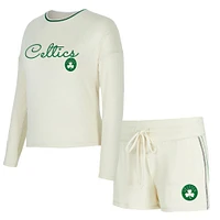 Women's Concepts Sport Cream Boston Celtics Kaki Hacci Knit Long Sleeve T-Shirt & Shorts Set