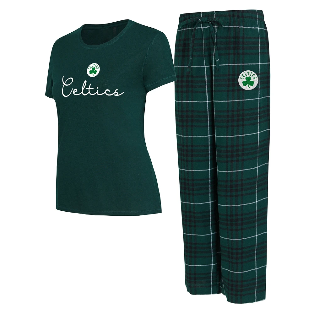 Ensemble de nuit pour femme avec t-shirt et pantalon en flanelle Boston Celtics Vector vert chasseur/noir Concepts Sport