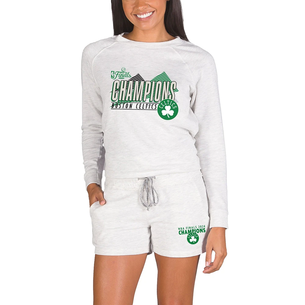 Concepts Sport Oatmeal Boston Celtics 2024 NBA Finals Champions Mainstream Tri-Blend Ensemble t-shirt et short à manches longues