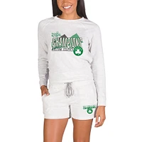 Women's Concepts Sport Oatmeal Boston Celtics 2024 NBA Finals Champions Mainstream Tri-Blend Long Sleeve T-Shirt & Shorts Set