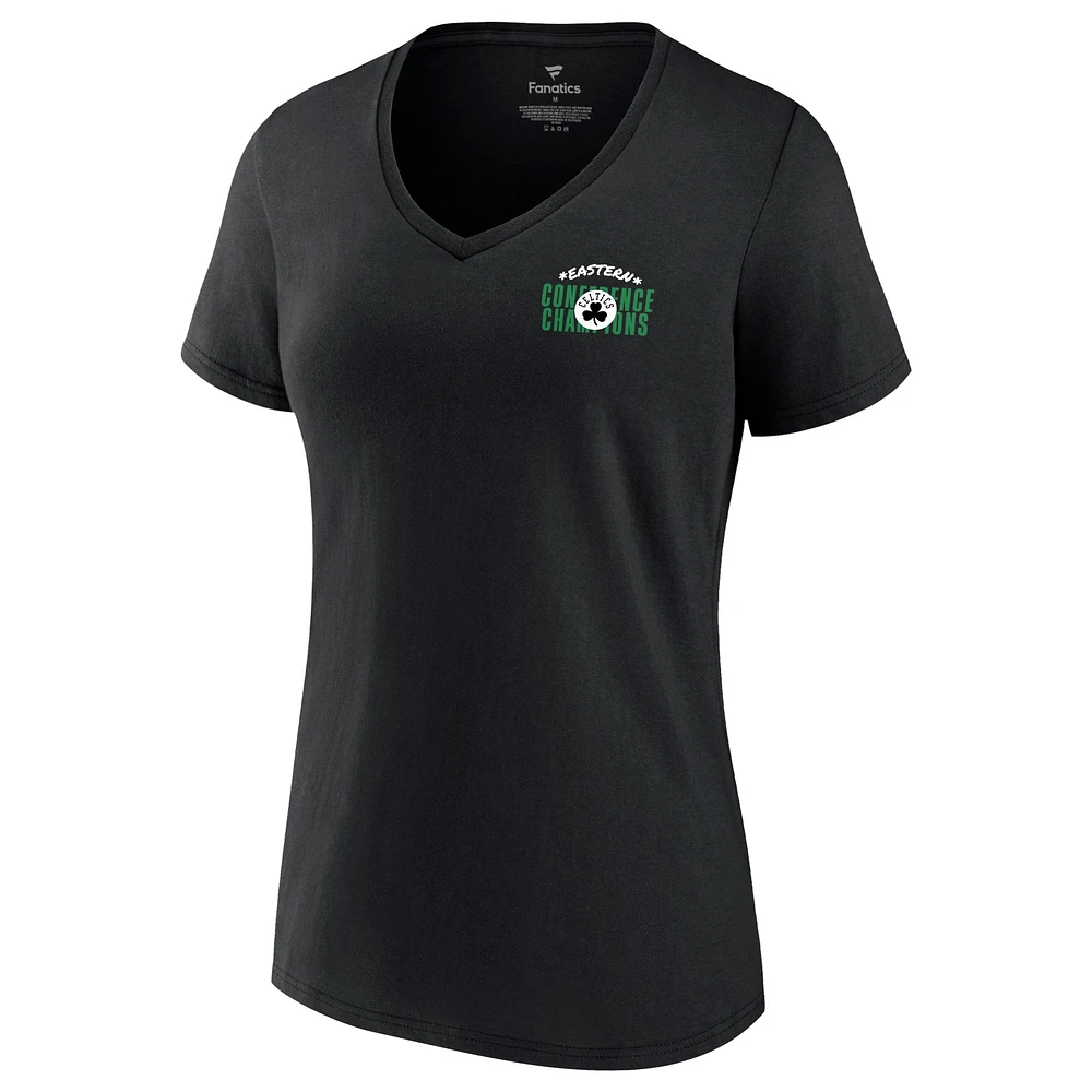 Women's Fanatics Black Boston Celtics 2022 Eastern Conference Champions Balanced Attack Roster V-Neck T-Shirt