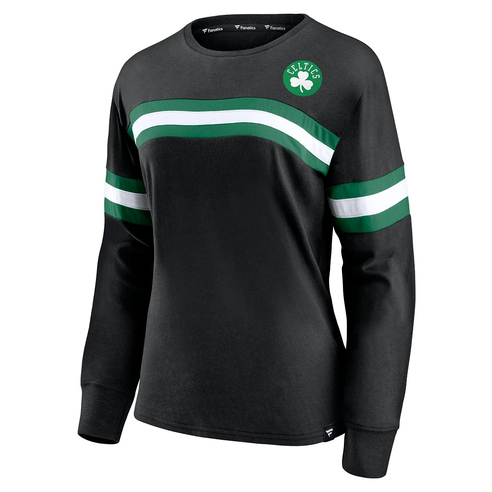 Women's Fanatics Black Boston Celtics Block Party Striped - Long Sleeve T-Shirt