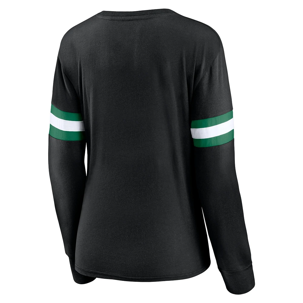 Women's Fanatics Black Boston Celtics Block Party Striped - Long Sleeve T-Shirt