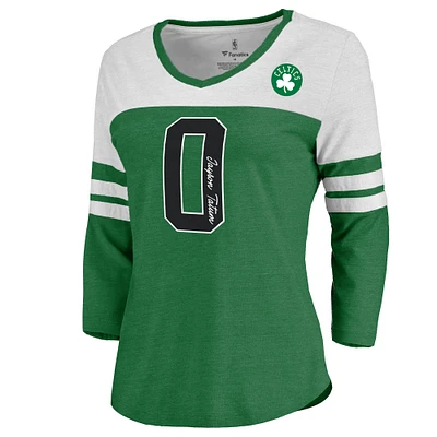 Women's Fanatics Jayson Tatum Kelly Green Boston Celtics Starstruck Name & Number - Tri-Blend 3/4-Sleeve V-Neck T-Shirt