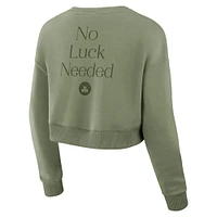 Women's Fanatics Olive Boston Celtics Studio Tri-Blend Cropped Pullover Sweatshirt