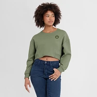 Women's Fanatics Olive Boston Celtics Studio Tri-Blend Cropped Pullover Sweatshirt